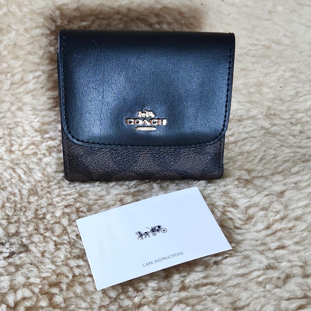 NWOT Coach Small Brown & Black Leather Signature Wallet 🤎🖤🎁